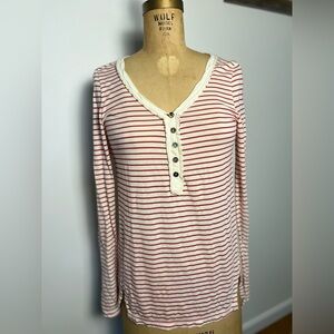 Anthropologie t. La red and white striped v neck top with buttons